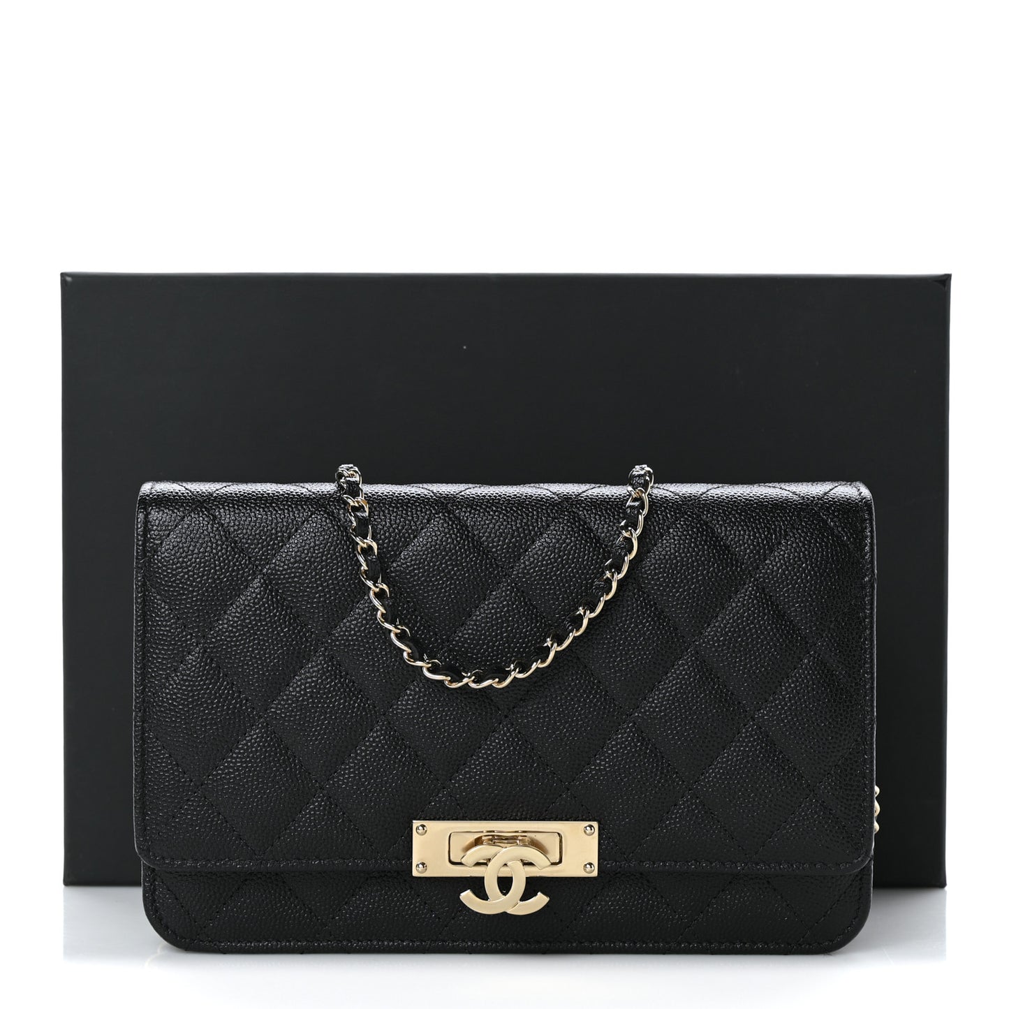 Caviar Quilted Golden Class Wallet On Chain WOC Black