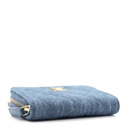 Chanel Denim Quilted CC Pearl Crush Zip Card Holder On Chain Blue 4 of 11