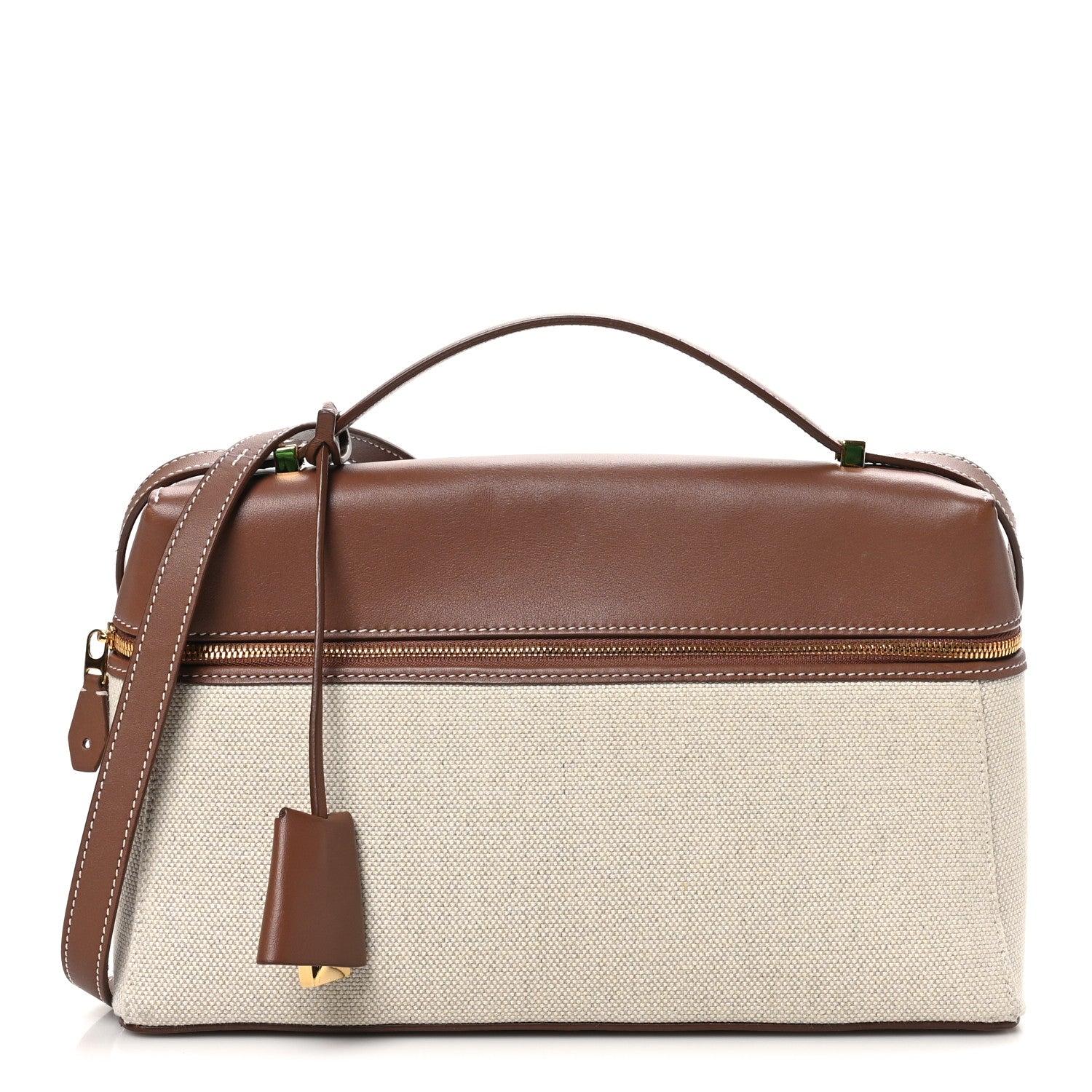 Loro Piana Calfskin Cotton Canvas L27 Extra Pocket Bag Natural Caramel Sugar 1 of 9