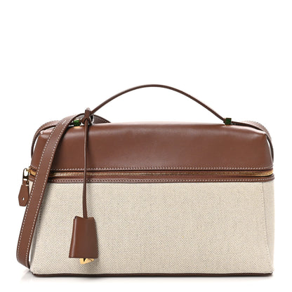 Loro Piana Calfskin Cotton Canvas L27 Extra Pocket Bag Natural Caramel Sugar 1 of 9