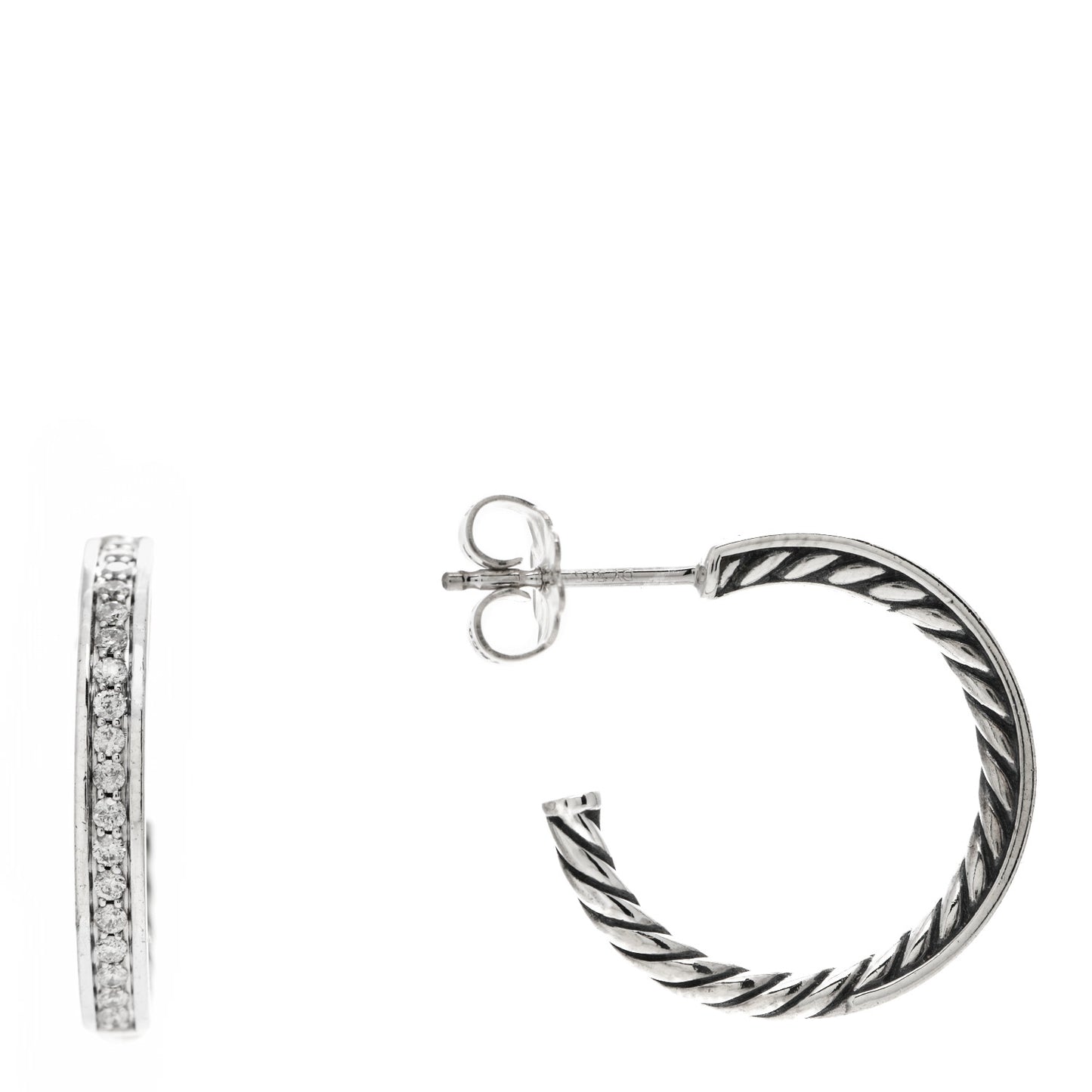 Sterling Silver Diamond Sculpted Cable Hoop Earrings