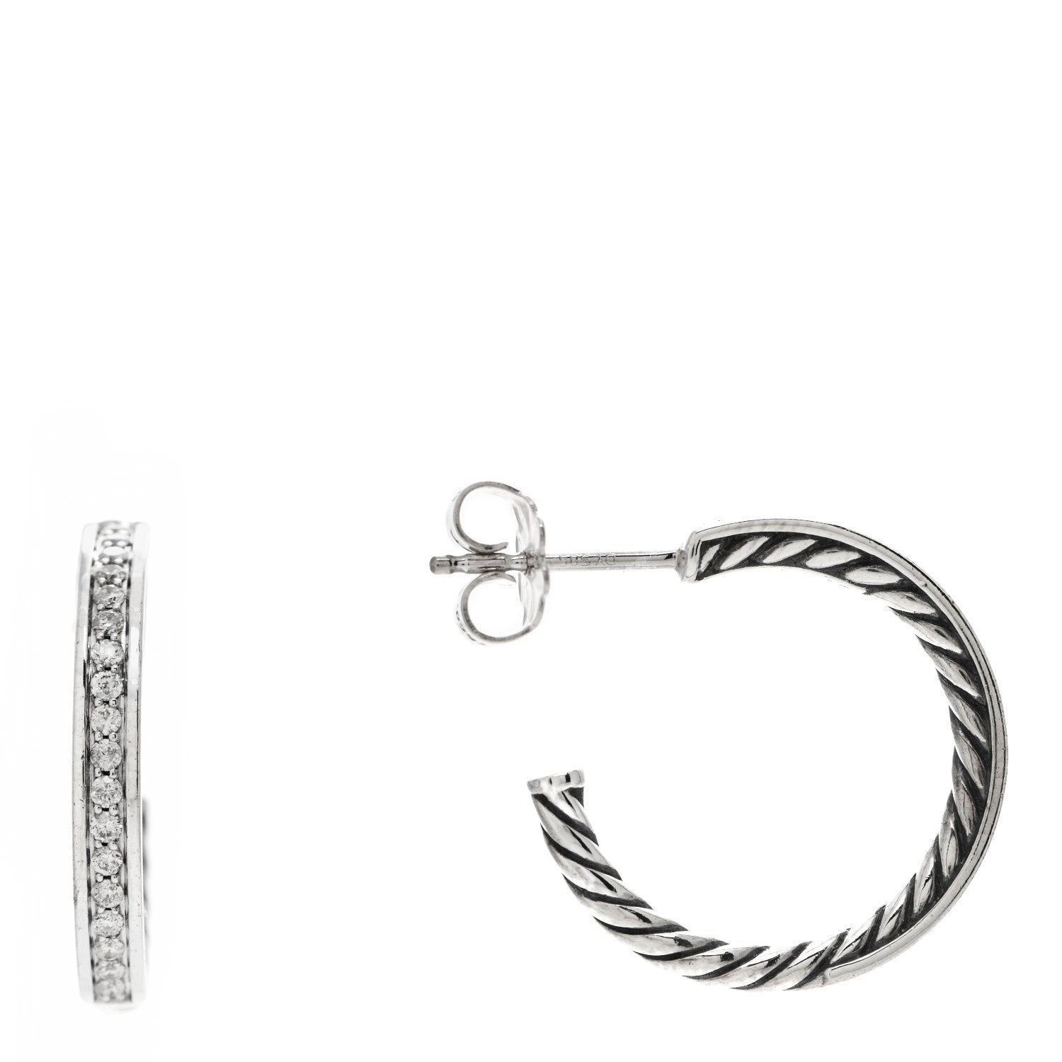 David Yurman Sterling Silver Diamond Sculpted Cable Hoop Earrings 1 of 4