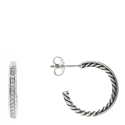 David Yurman Sterling Silver Diamond Sculpted Cable Hoop Earrings 1 of 4