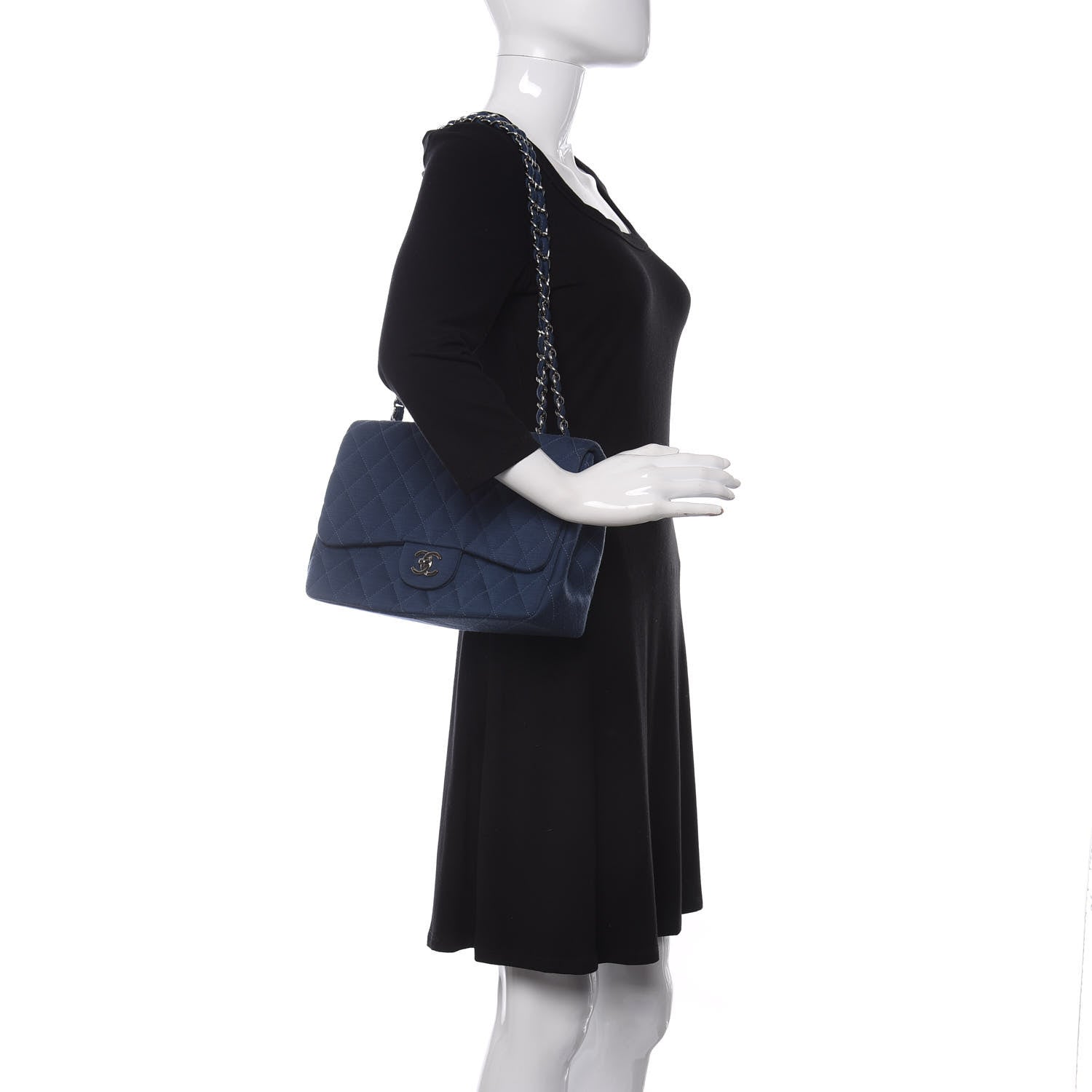 Chanel Jersey Quilted Jumbo Single Flap Navy 2 of 10