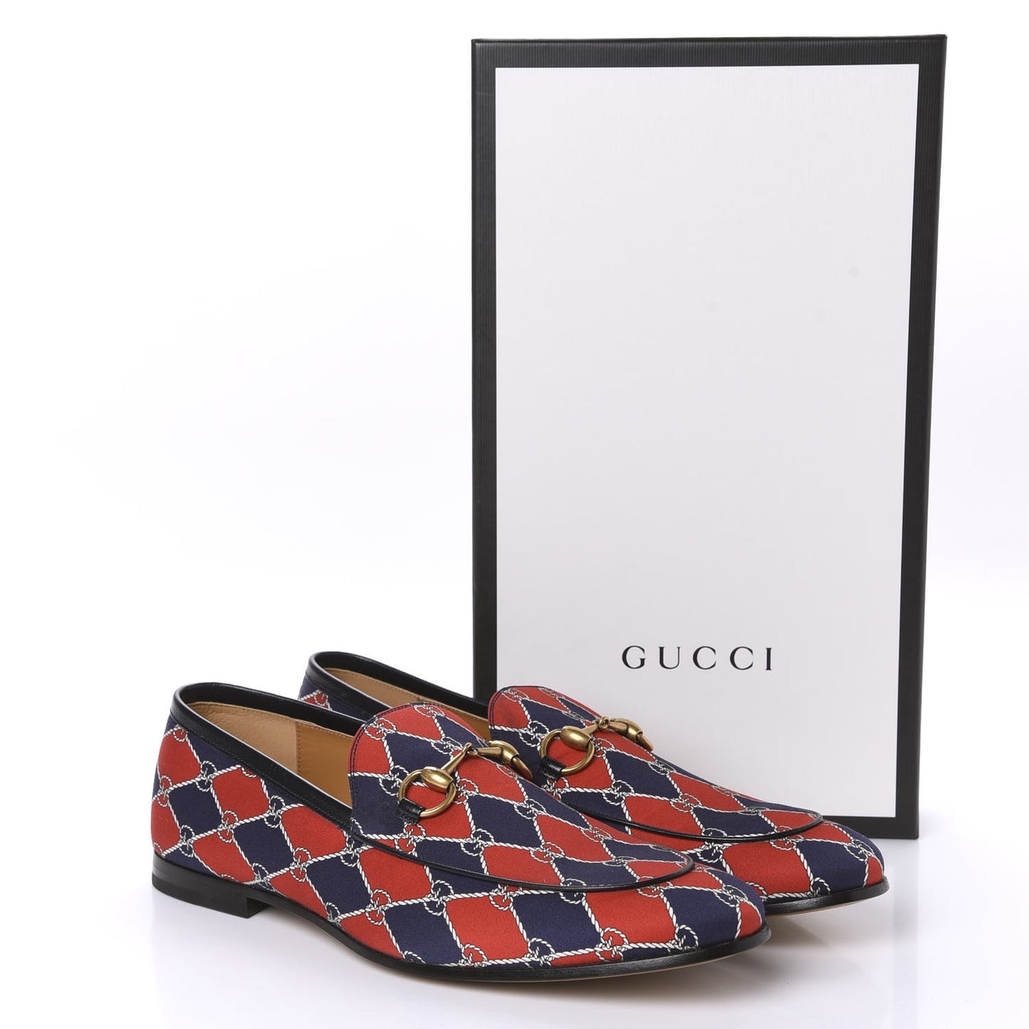 Mini GG Rhombus Chain Horsebit Mens Jordaan Loafers 10 Royal Bleuett Red