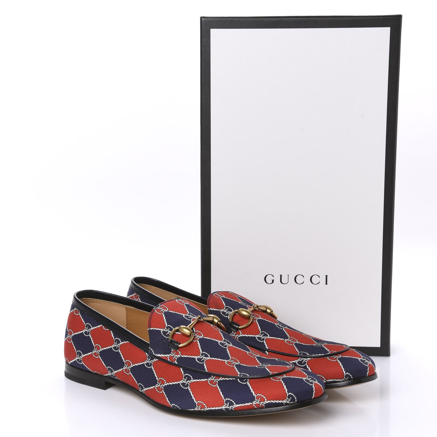 Gucci Mini GG Rhombus Chain Horsebit Mens Jordaan Loafers 10 Royal Bleuett Red 10 of 10