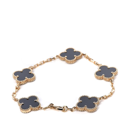 Van Cleef & Arpels 18K Yellow Gold Black Onyx 5 Motifs Vintage Alhambra Bracelet 3 of 6