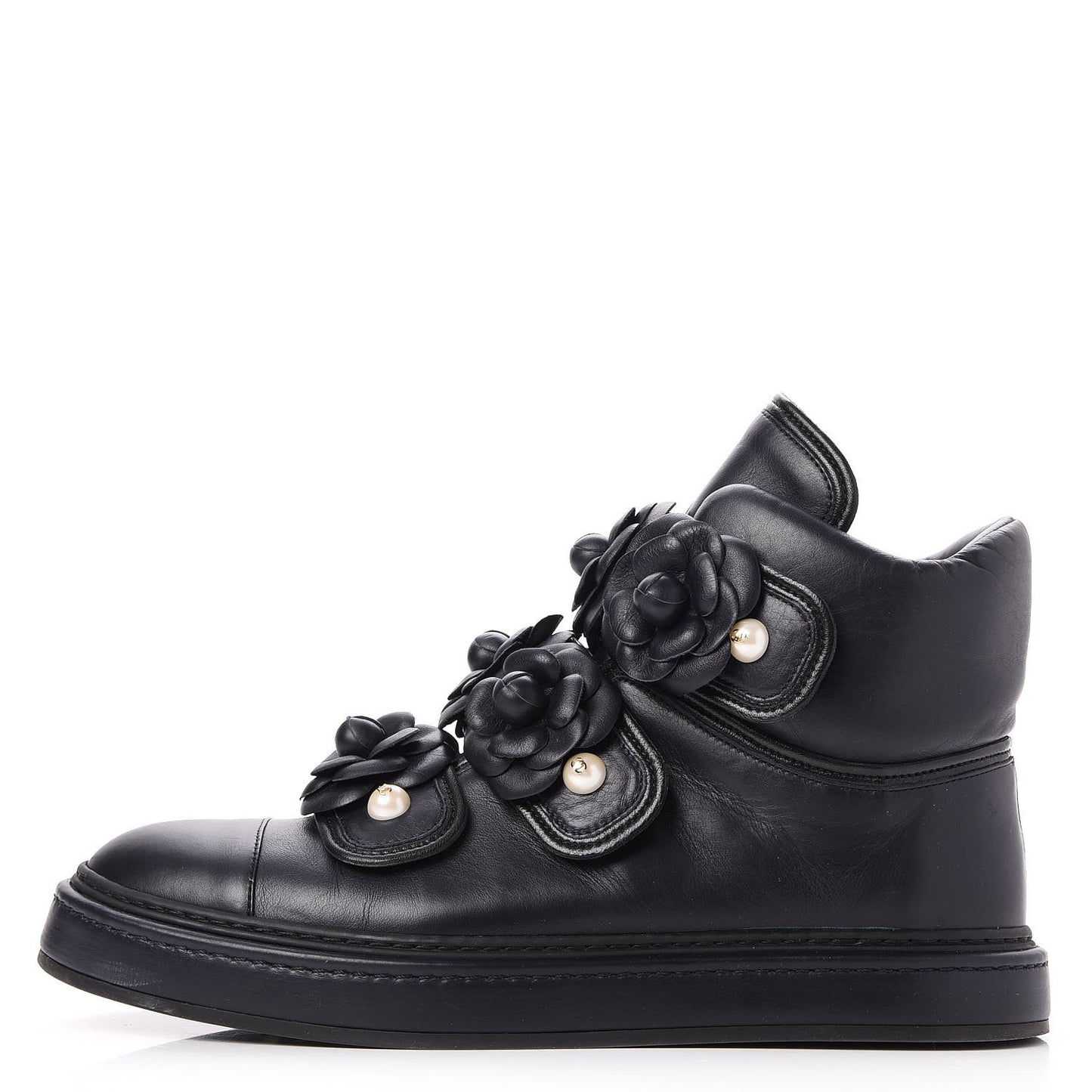 Calfskin Camellia High Top Sneakers 39.5 Navy