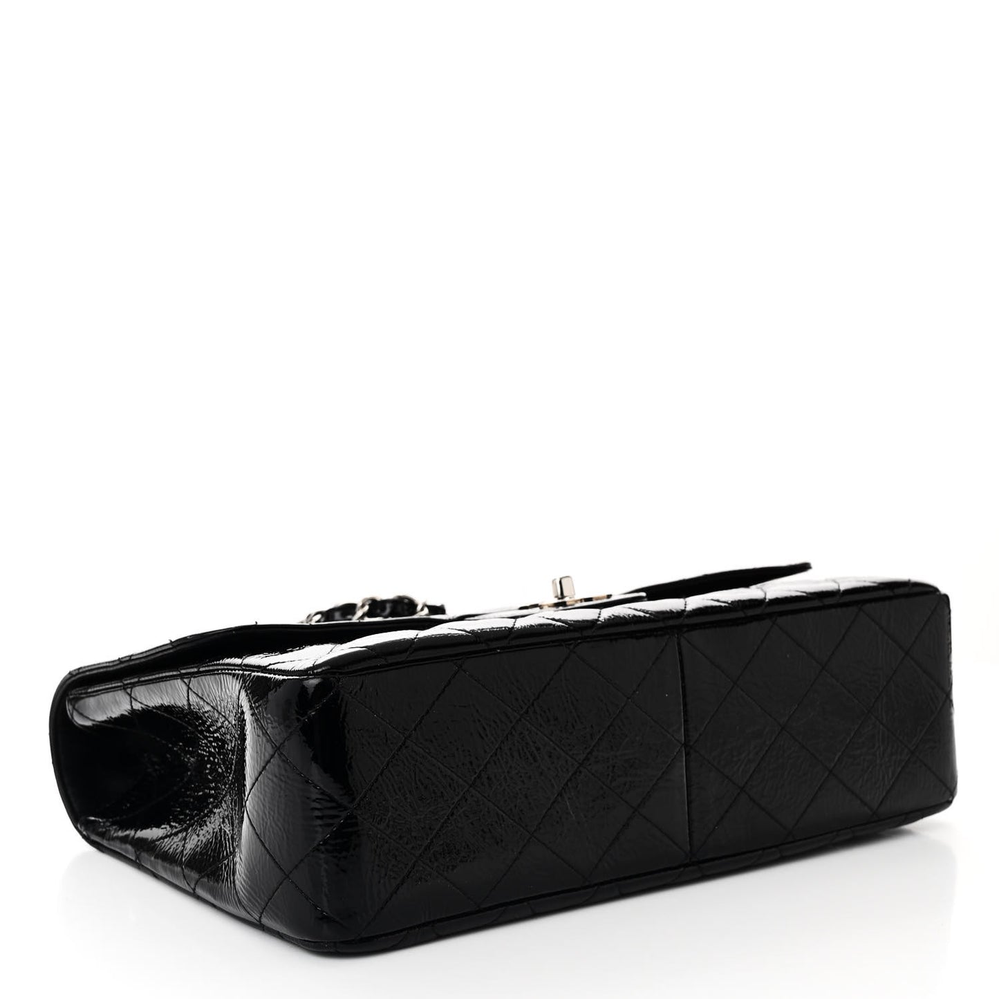 Distressed Patent Quilted Jumbo Single Flap Black