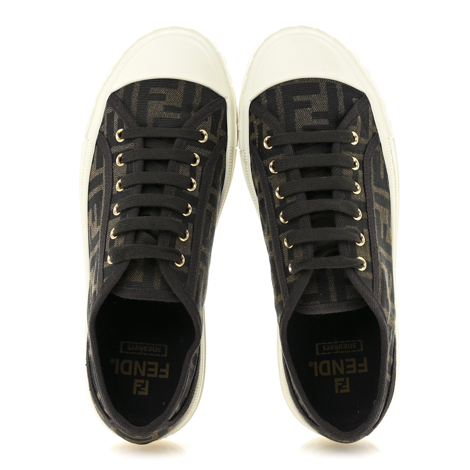 Fendi Fabric Jacquard FF Womens Domino Low Top Sneakers 39 Tobacco 2 of 9