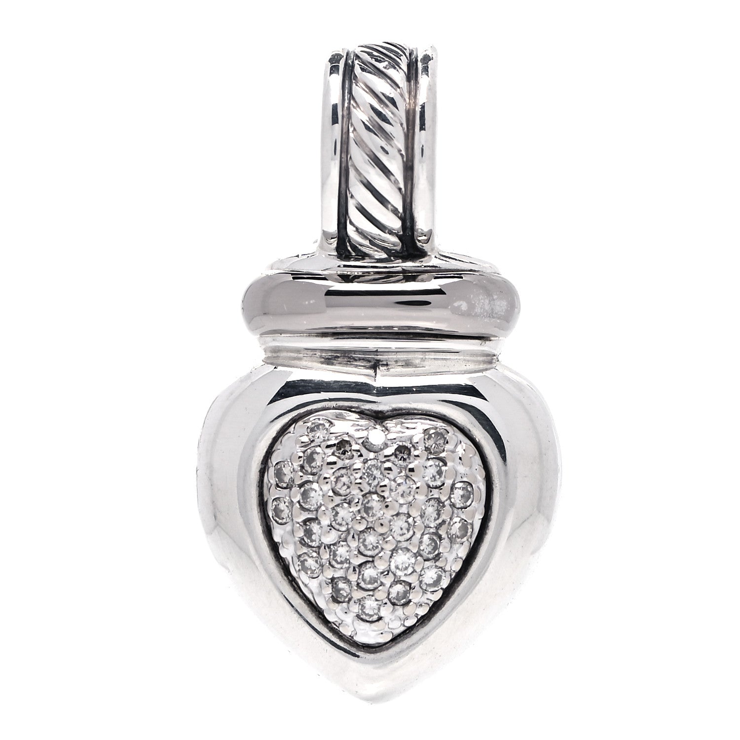 David Yurman Sterling Silver 18K White Gold Diamond Heart Enhancer Pendant 1 of 4