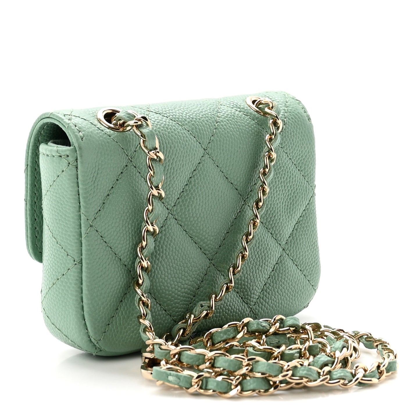 Caviar Quilted Mini Chain Belt Bag Light Green