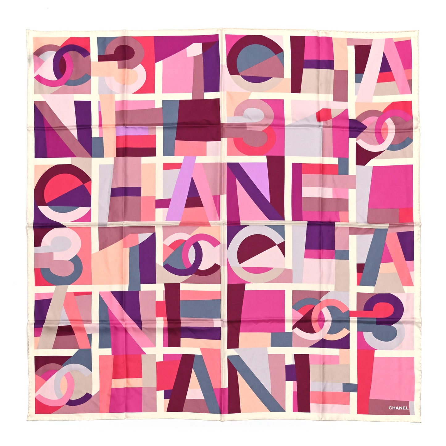 Silk CC Square Scarf Pink Purple Beige
