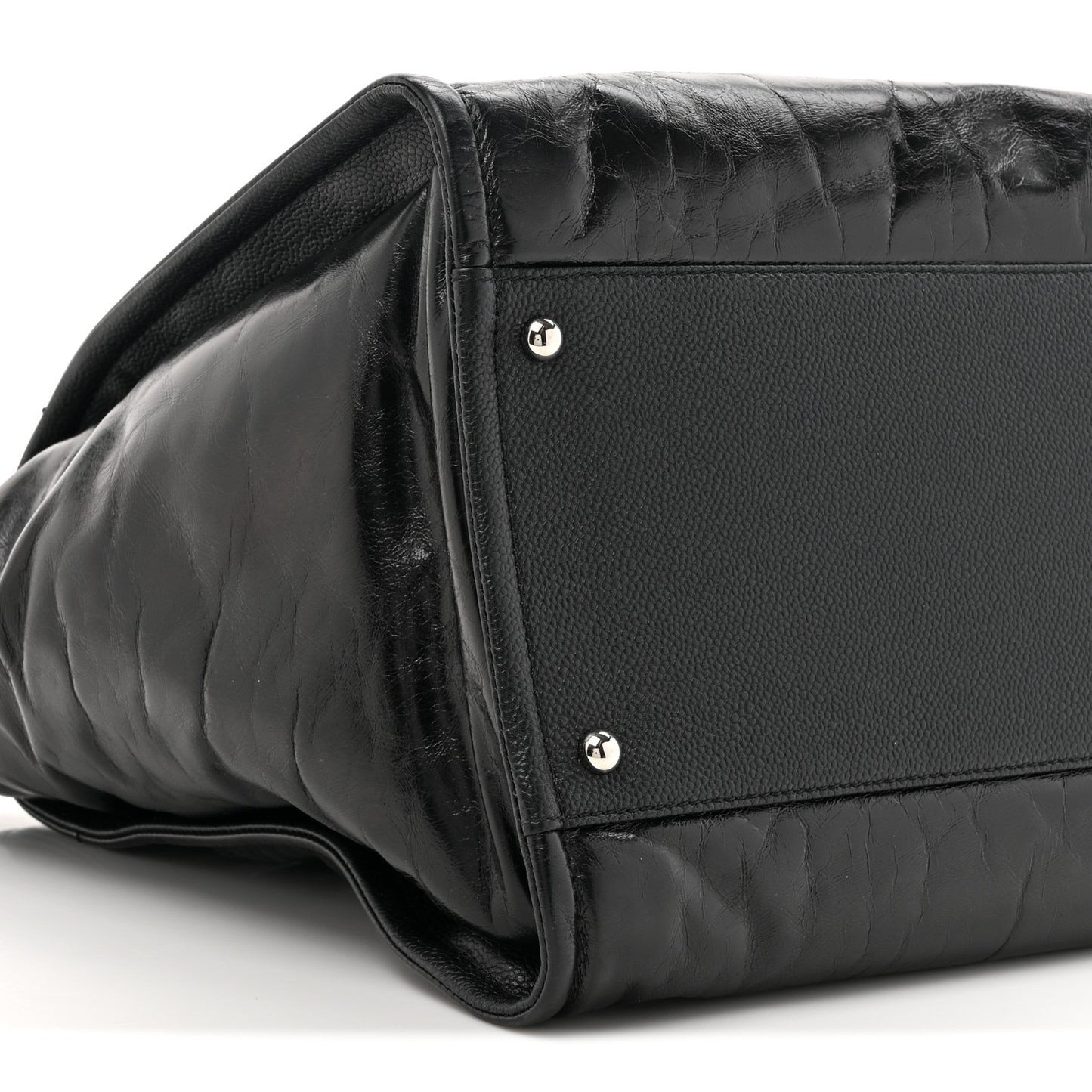 Glazed Calfskin Medium Deauville Tote Black