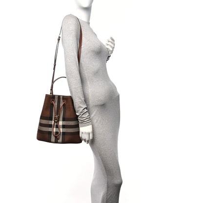 Burberry Knitted Check Calfskin TB Small Drawstring Bucket Bag Dark Birch Brown 2 of 11