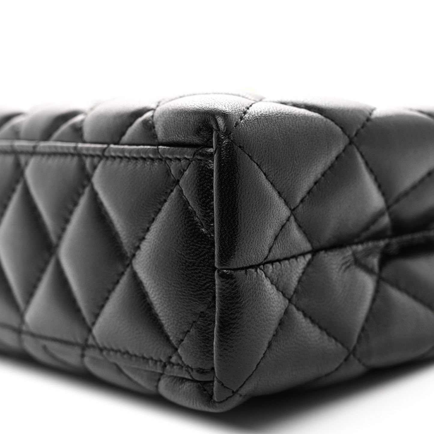 Shiny Aged Calfskin Quilted Nano Kelly Shopper Black