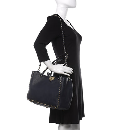 Valentino Garavani Pebbled Calfskin Medium Rockstud Tote Marine 2 of 9