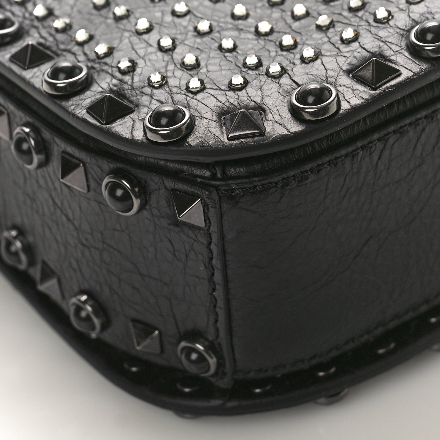 Valentino Garavani Pebbled Calfskin Crystal Embroidered Star Medium Rockstud Rolling Flap Saddle Bag Black 7 of 8