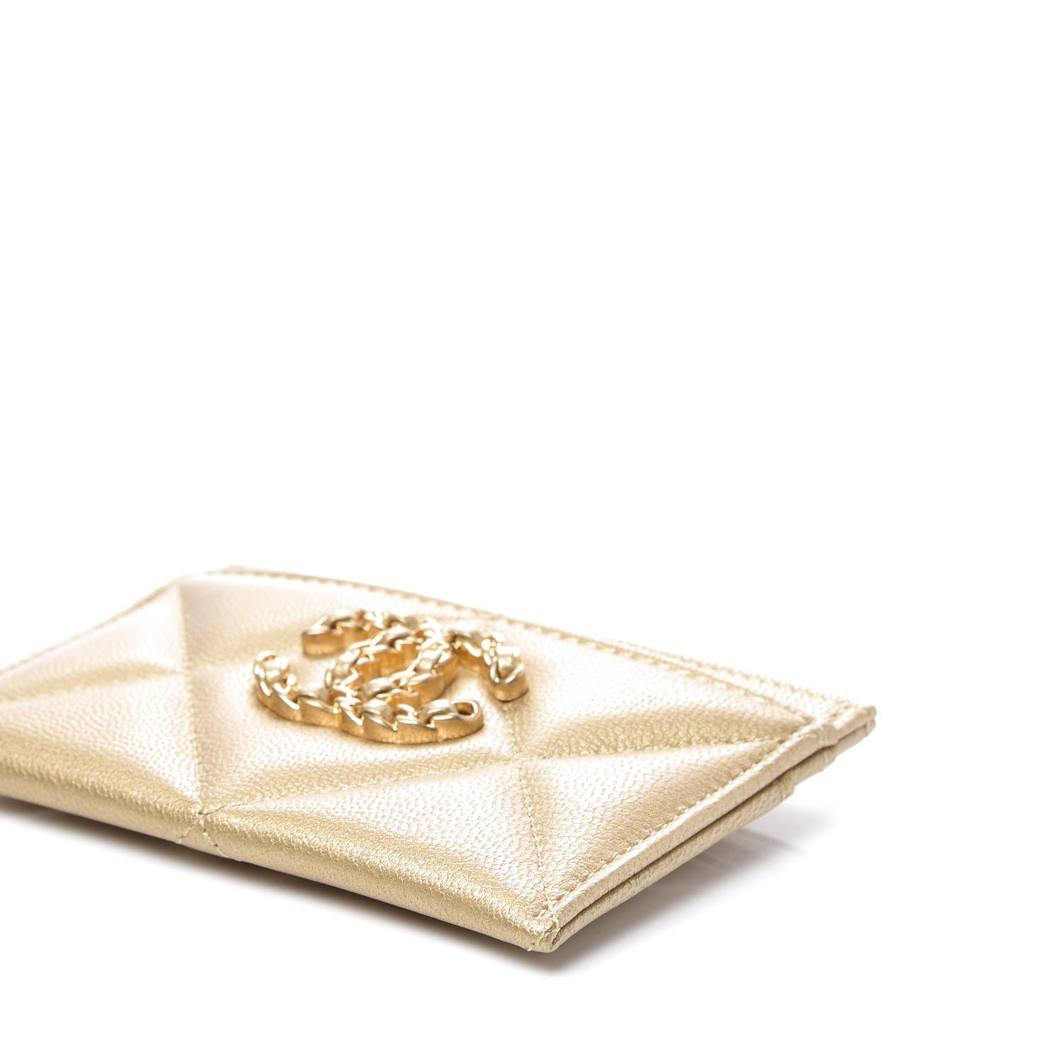 Chanel Metallic Goatskin Quilted Chanel 19 Card Holder Gold 6 of 10