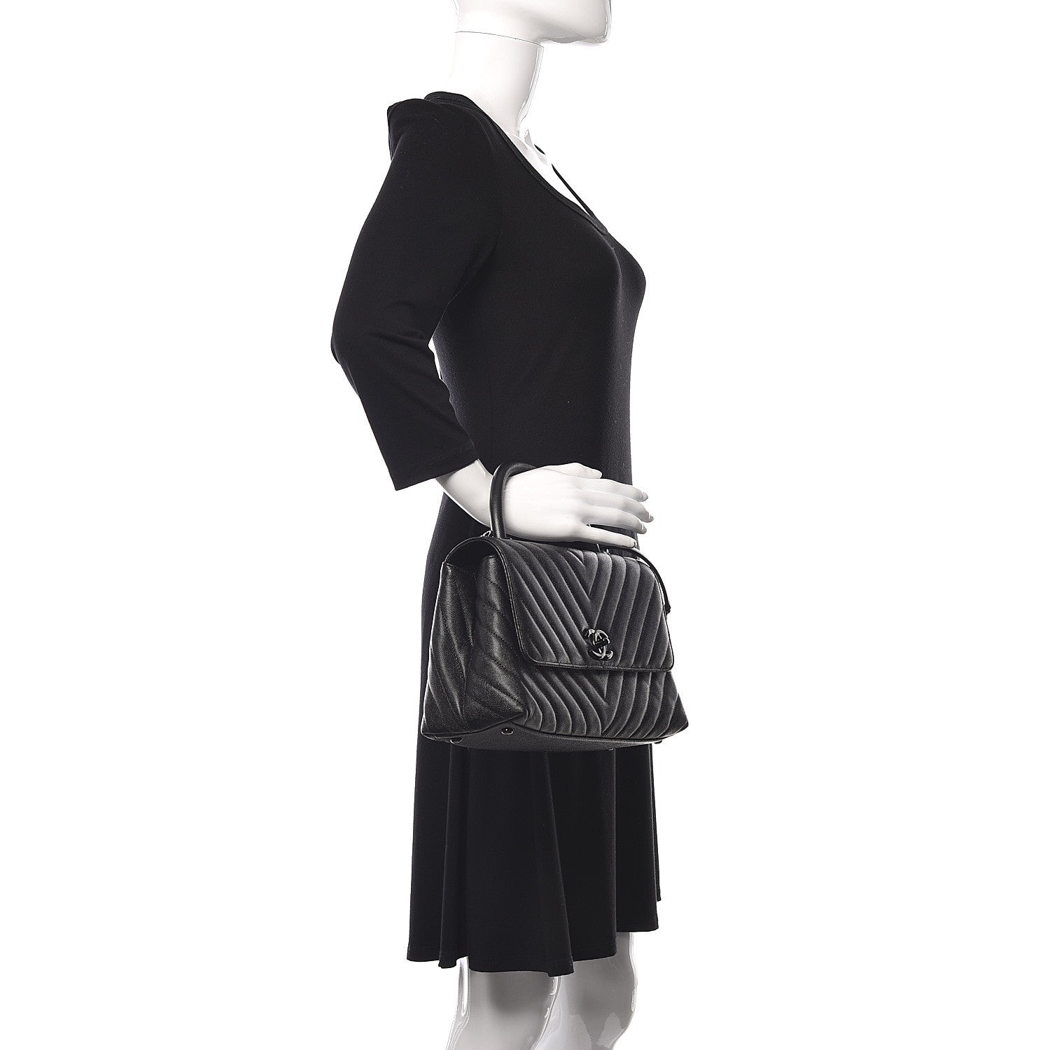 Chanel Caviar Chevron Quilted Small Coco Handle Flap So Black 2 of 11