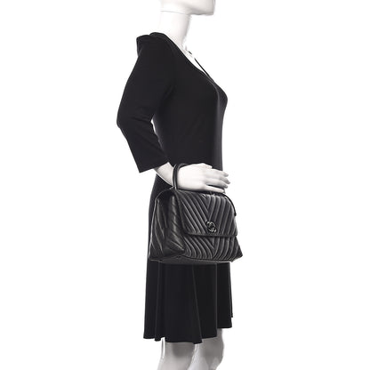 Chanel Caviar Chevron Quilted Small Coco Handle Flap So Black 2 of 11
