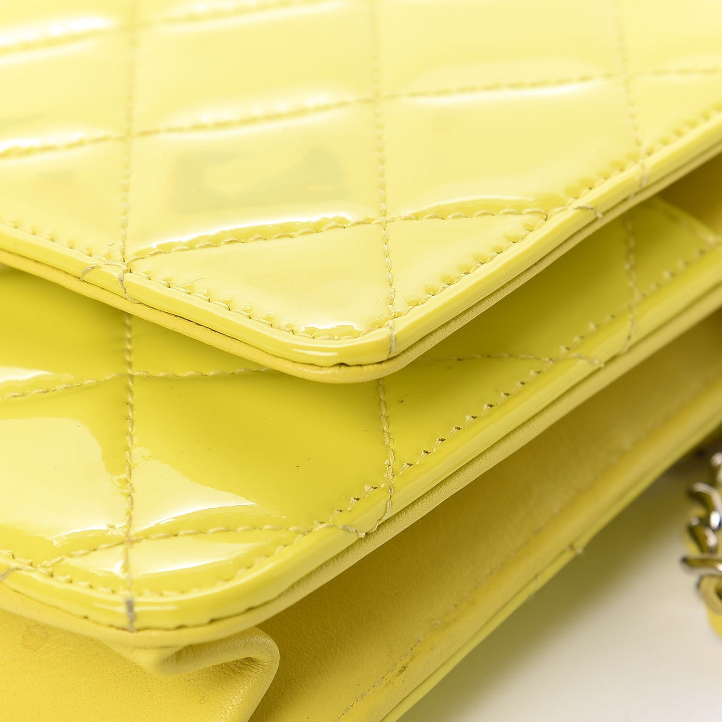 Patent Quilted Wallet On Chain WOC Yellow