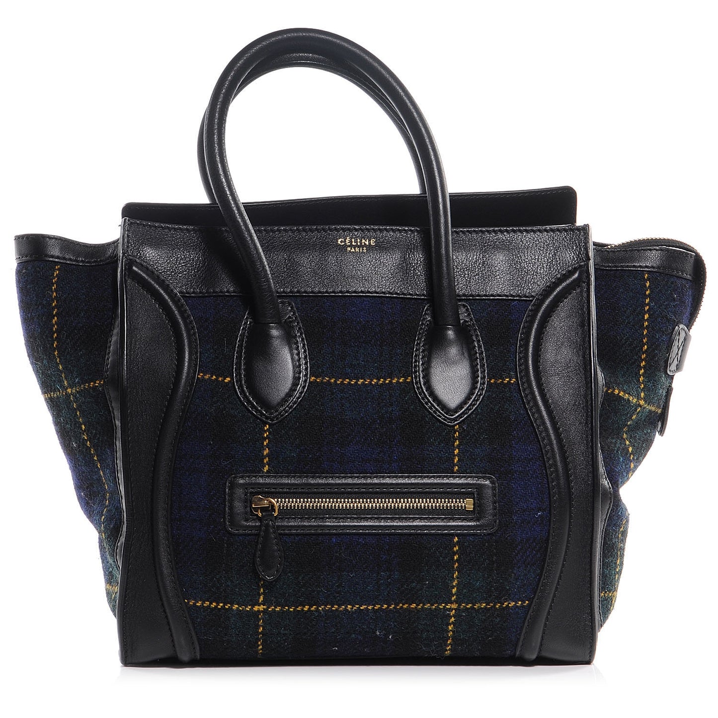 Leather and Tweed Tartan Mini Luggage Bag Midnight