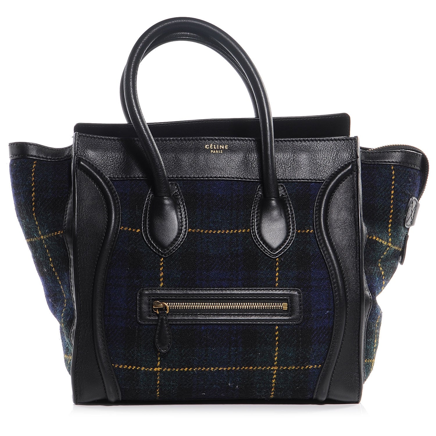 Celine Leather and Tweed Tartan Mini Luggage Bag Midnight 1 of 8