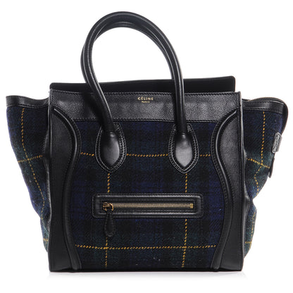 Celine Leather and Tweed Tartan Mini Luggage Bag Midnight 1 of 8