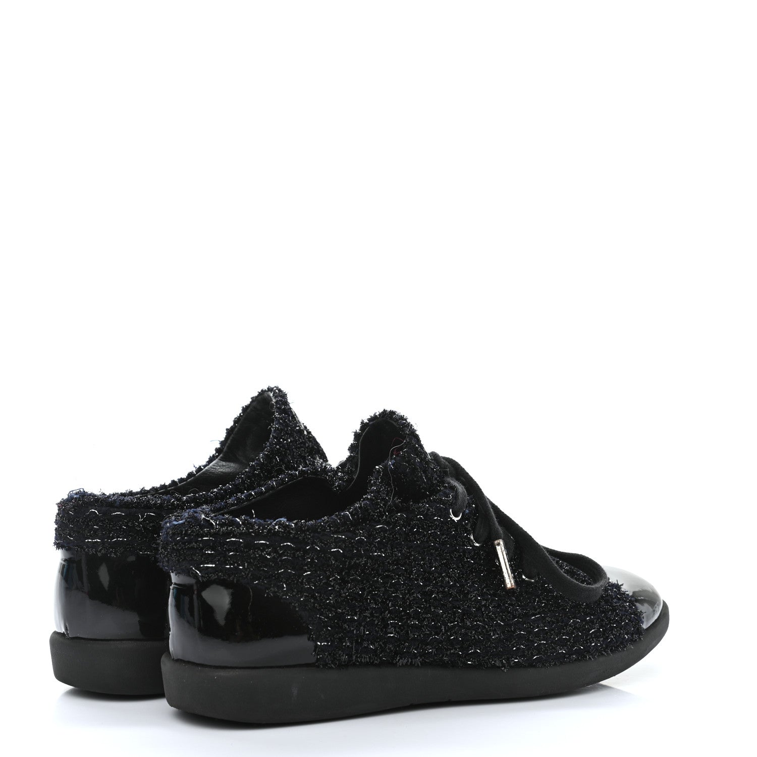 Chanel Tweed Patent Cap Toe CC Sneakers 36 Black 4 of 8