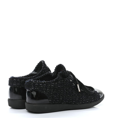 Chanel Tweed Patent Cap Toe CC Sneakers 36 Black 4 of 8