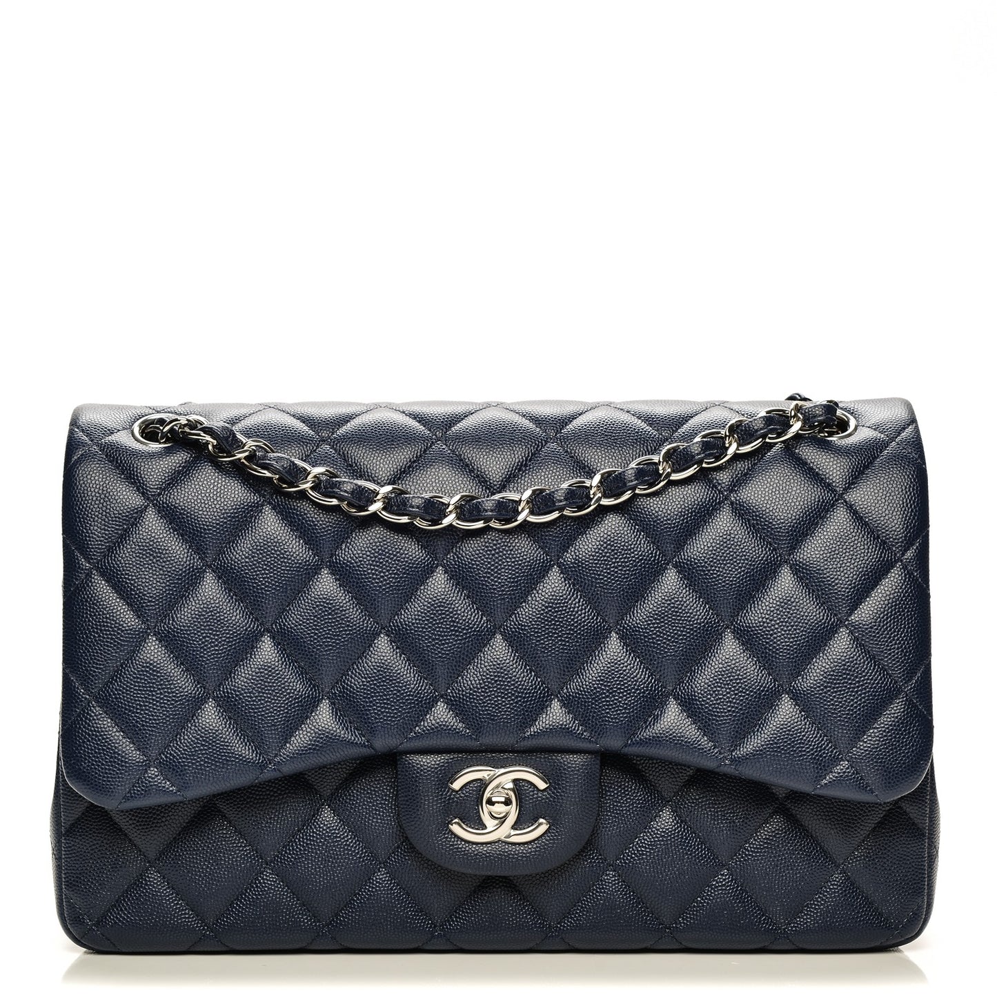 Caviar Quilted Jumbo Double Flap Navy Blue