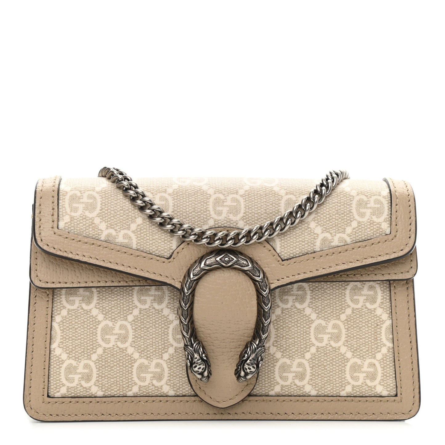 GG Supreme Monogram Textured Dollar Calfskin Super Mini Dionysus Shoulder Bag Beige Mystic White Oatmeal