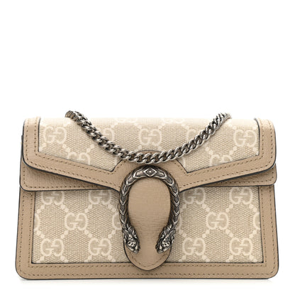 Gucci GG Supreme Monogram Textured Dollar Calfskin Super Mini Dionysus Shoulder Bag Beige Mystic White Oatmeal 1 of 12