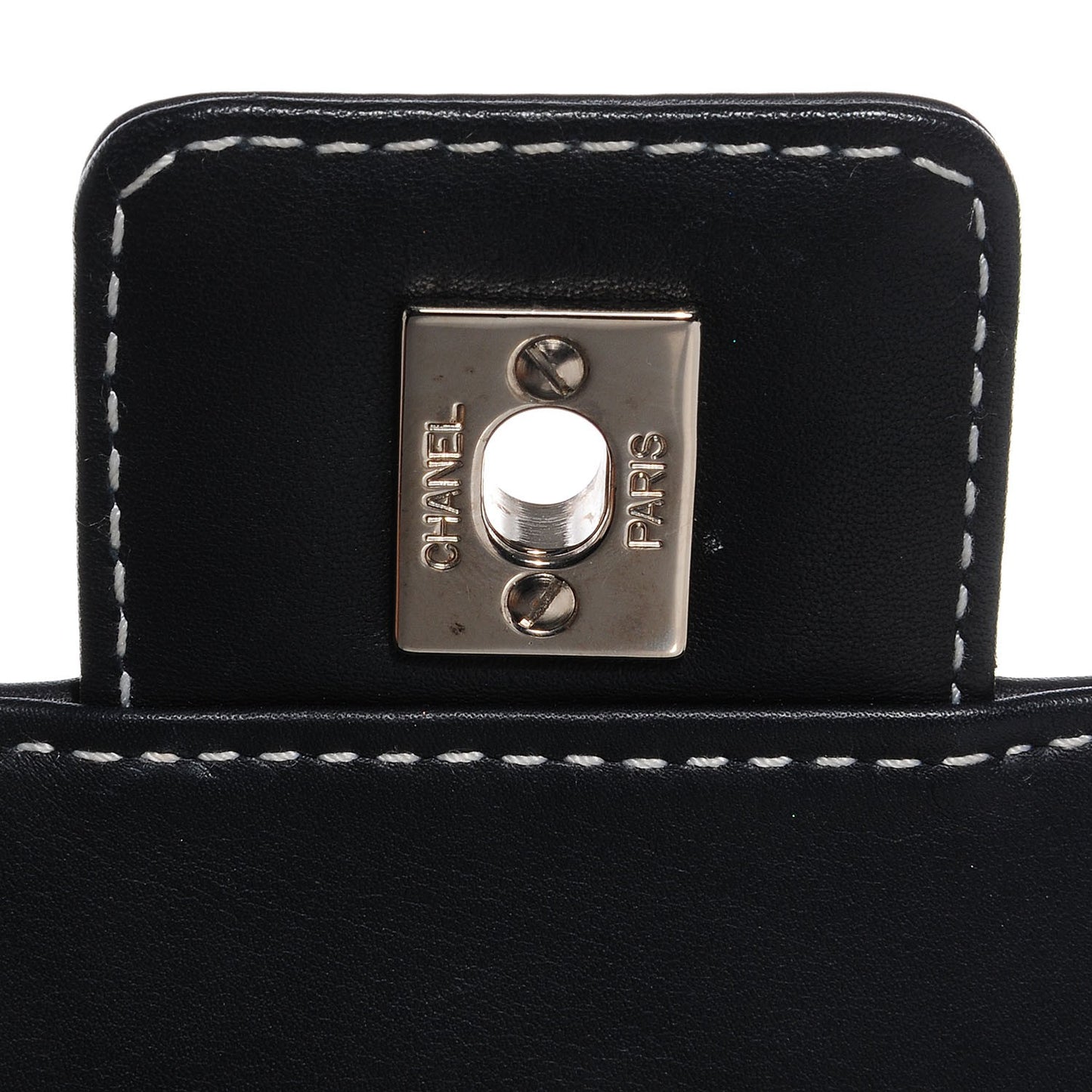 Lambskin Contrast Stitched Small Single Flap Black