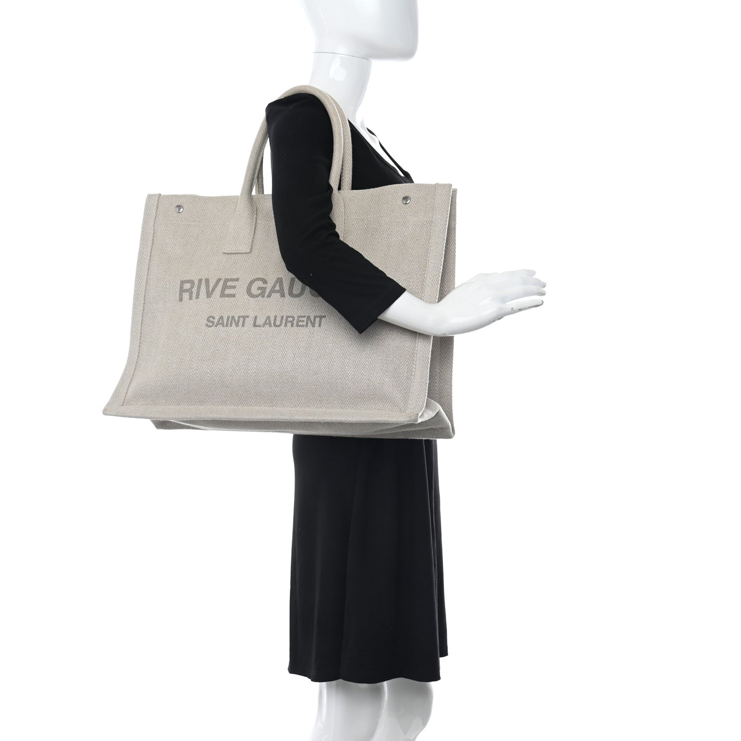 Linen Calfskin Rive Gauche Tote Beige Sea Salt