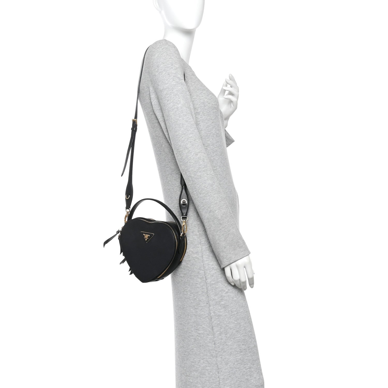 Prada Saffiano Lux Odette Heart Crossbody Black 2 of 9