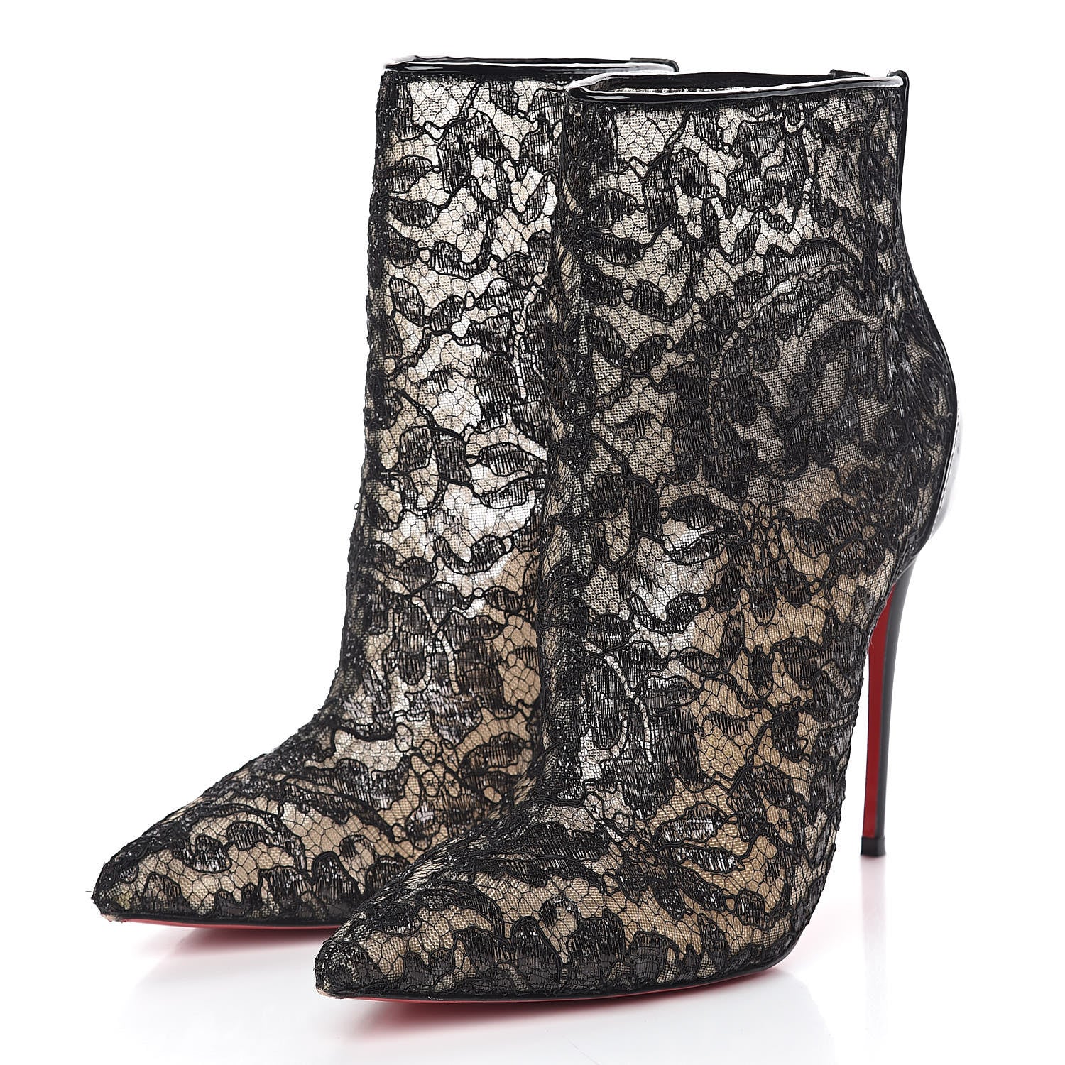 Christian Louboutin Patent Rete Lace Dentelle Psybootie 100 Ankle Boots 39.5 Black 3 of 14