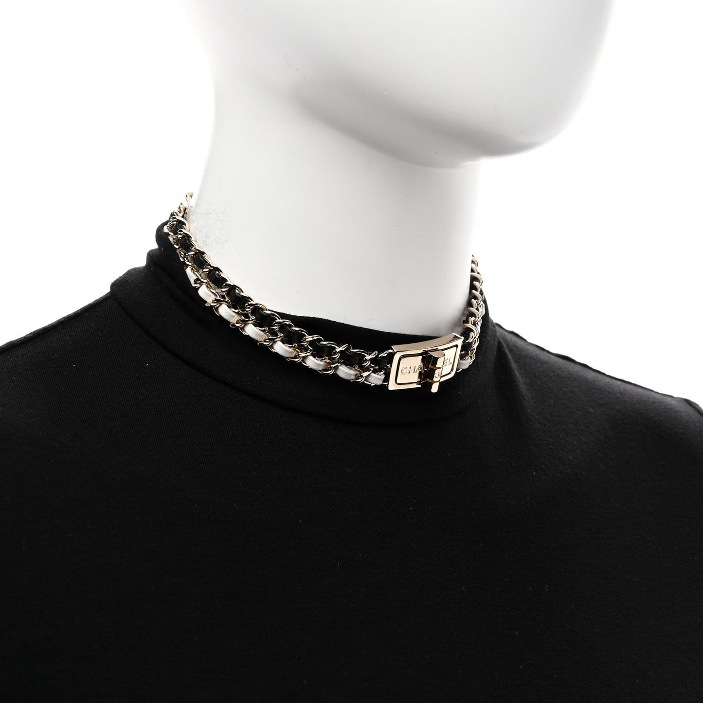 Metal Lambskin Reissue Lock Choker Necklace Black White Gold