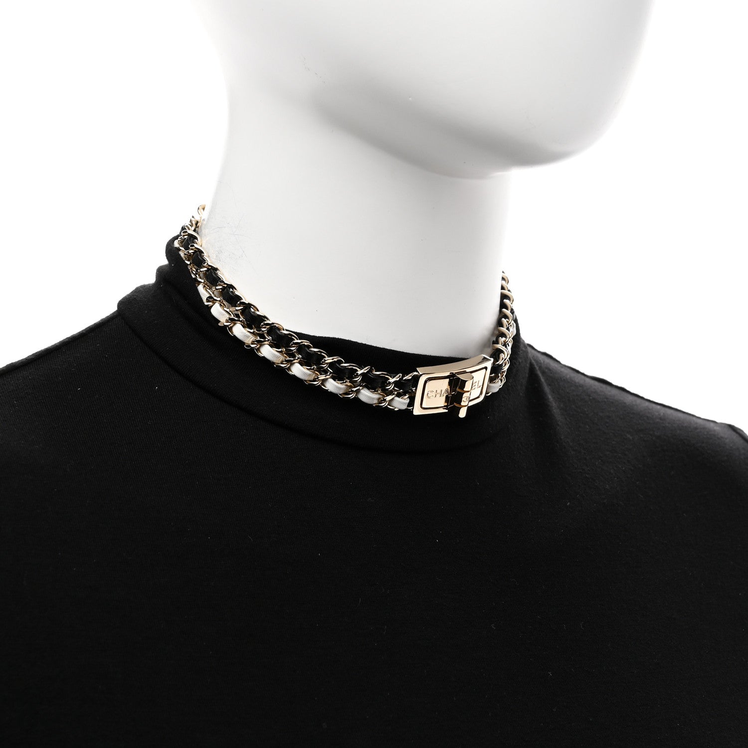 Chanel Metal Lambskin Reissue Lock Choker Necklace Black White Gold 2 of 6
