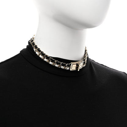 Chanel Metal Lambskin Reissue Lock Choker Necklace Black White Gold 2 of 6