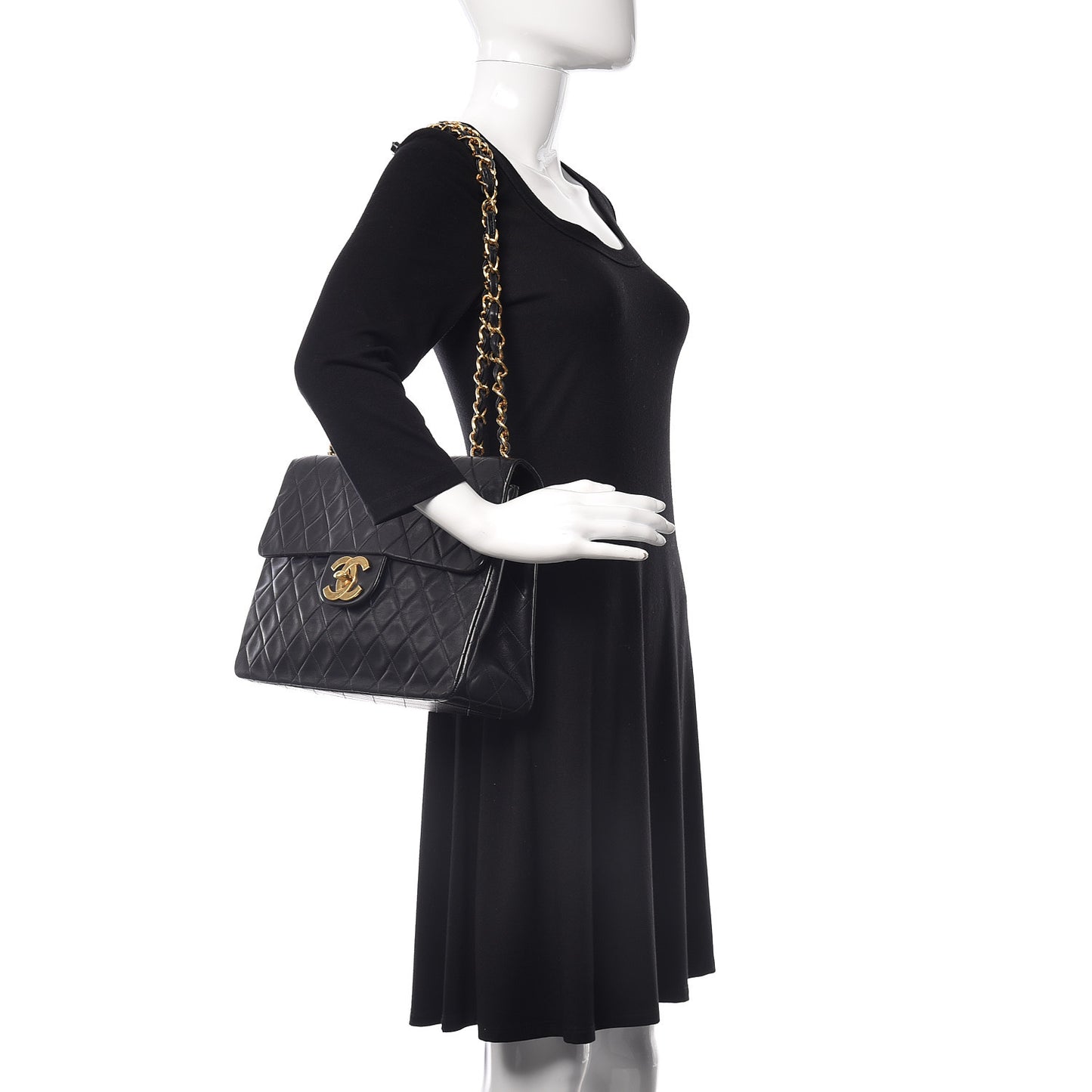 Lambskin Quilted XL Jumbo Single Flap Black