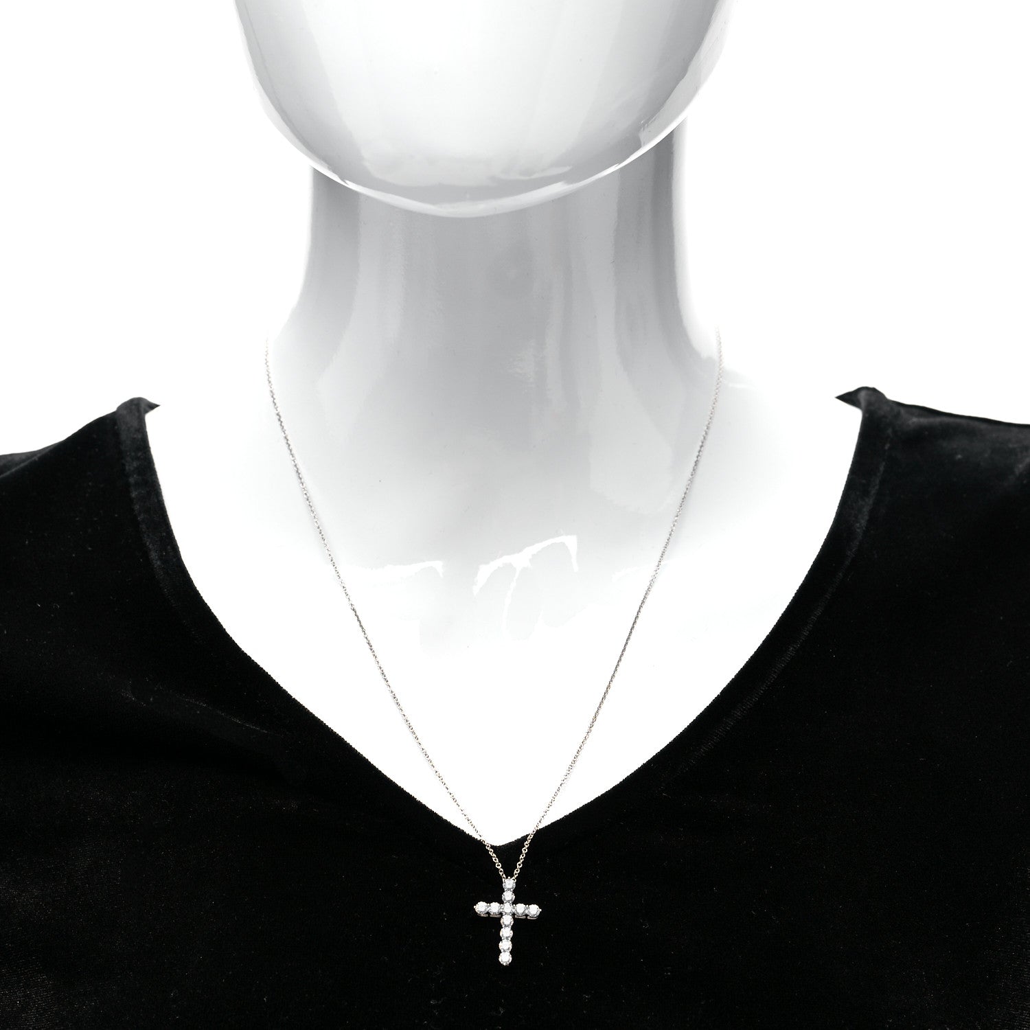 Tiffany Platinum Diamond Medium Cross Pendant Necklace 2 of 7