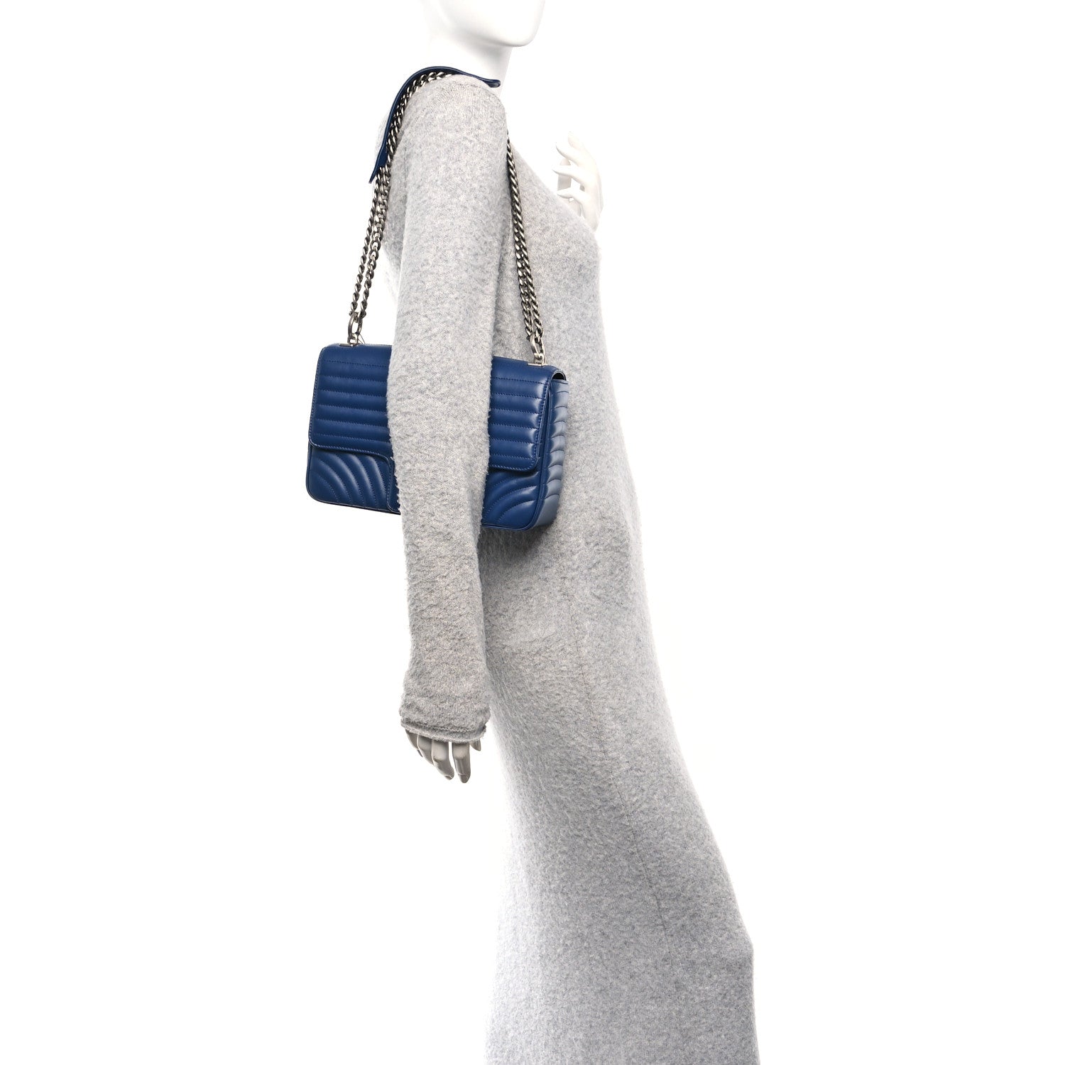 Prada Soft Calfskin Impunture Diagramme Medium Chain Flap Shoulder Bag Bluette 2 of 9