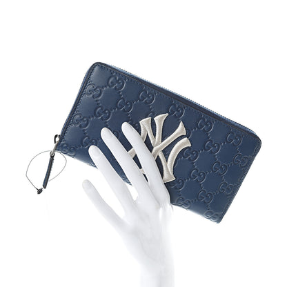 Gucci X MLB Guccissima Signature NY Yankees Embroidered Zip Around Wallet Royale Ivory 2 of 7