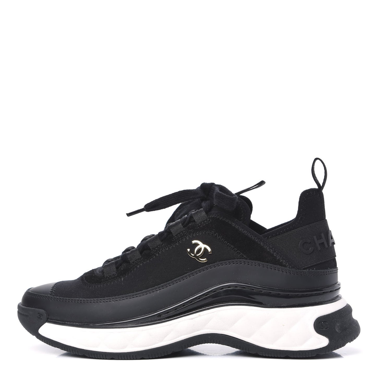 Velvet Calfskin Mixed Fibers CC Sneakers 36.5 Black