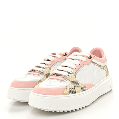 Louis Vuitton Monogram Embossed Calfskin Damier Azur Time Out Sneakers 37.5 Rose Clair Pink 3 of 8