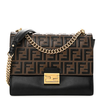 Fendi Vitello Liberty Bi-Color FF 1974 Embossed Chain Strap Kan U Shoulder Bag Black Maya 1 of 22