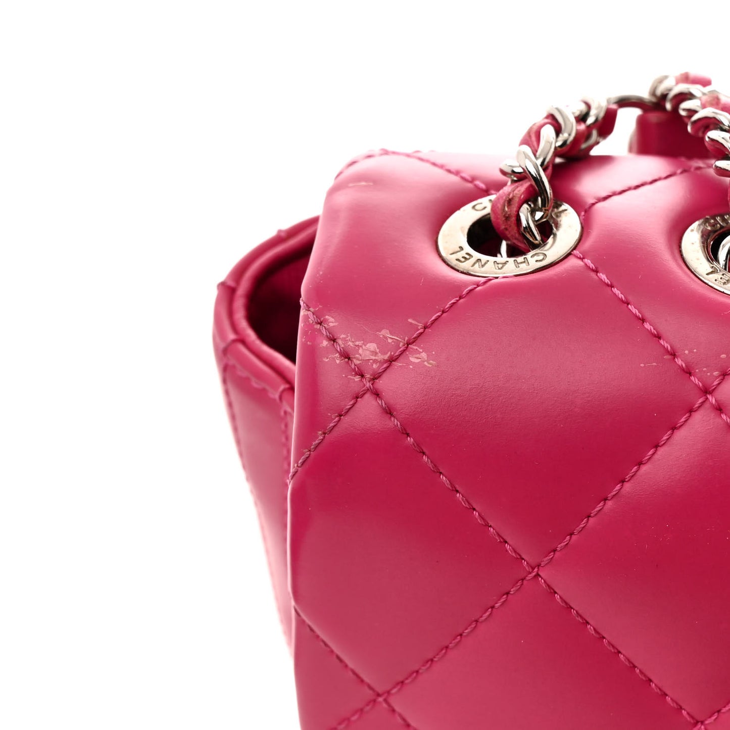 Rubber Quilted Lambskin Medium Coco Rain Flap Pink