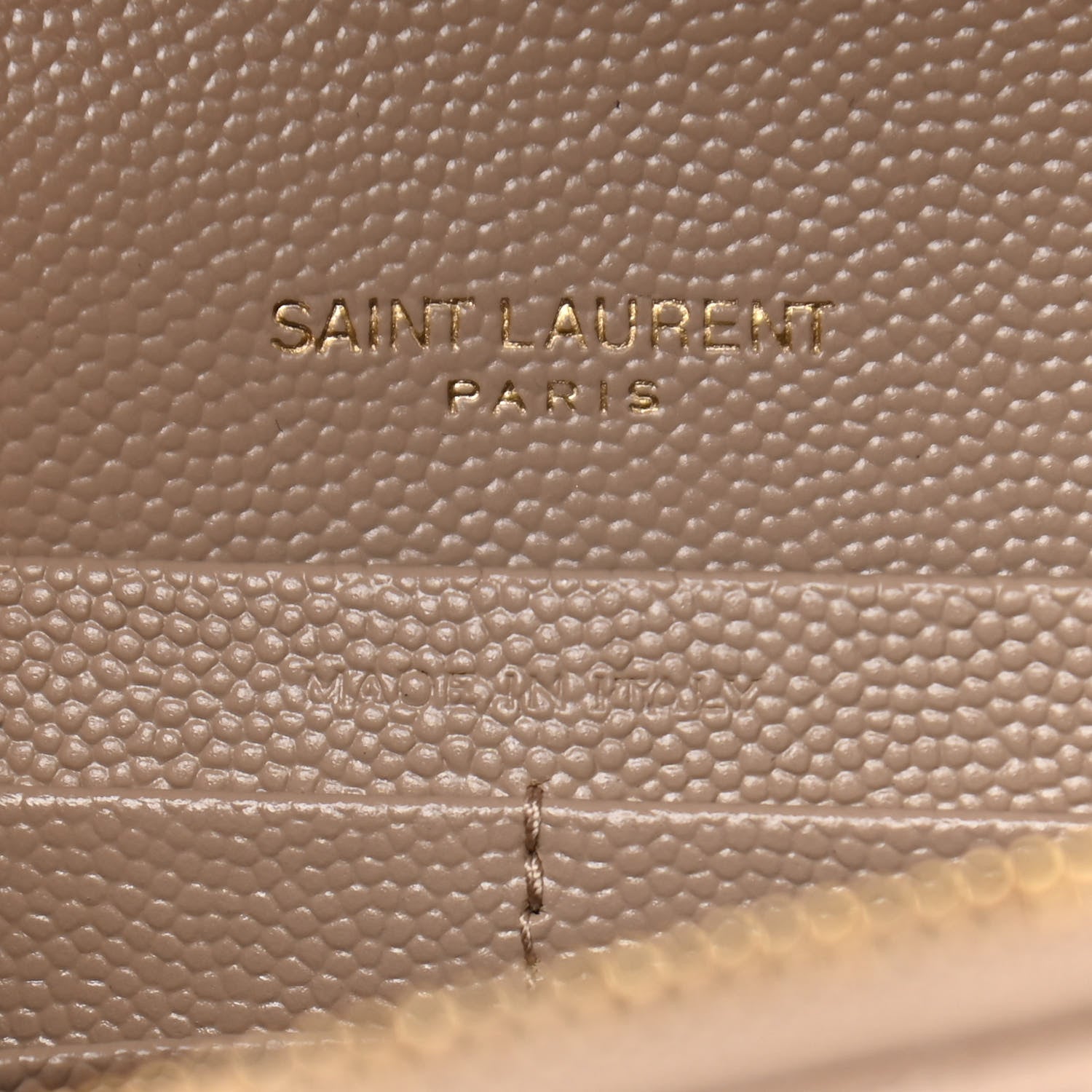 Saint Laurent Grain De Poudre Matelasse Chevron Monogram Envelope Chain Wallet Dark Latte 6 of 9